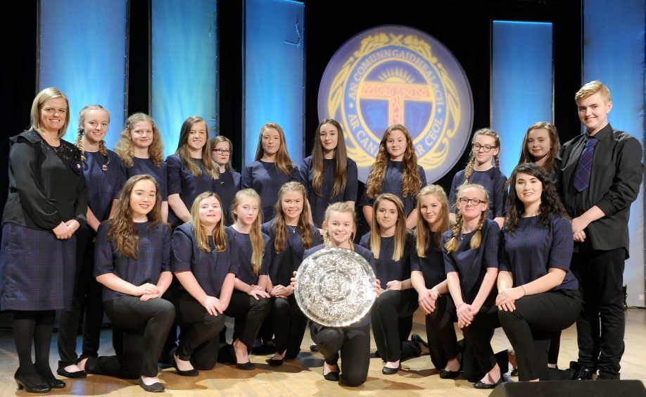 Islay Gaelic Choir with the Queen Elizabeth Coronation Trophy for Choral Singing.