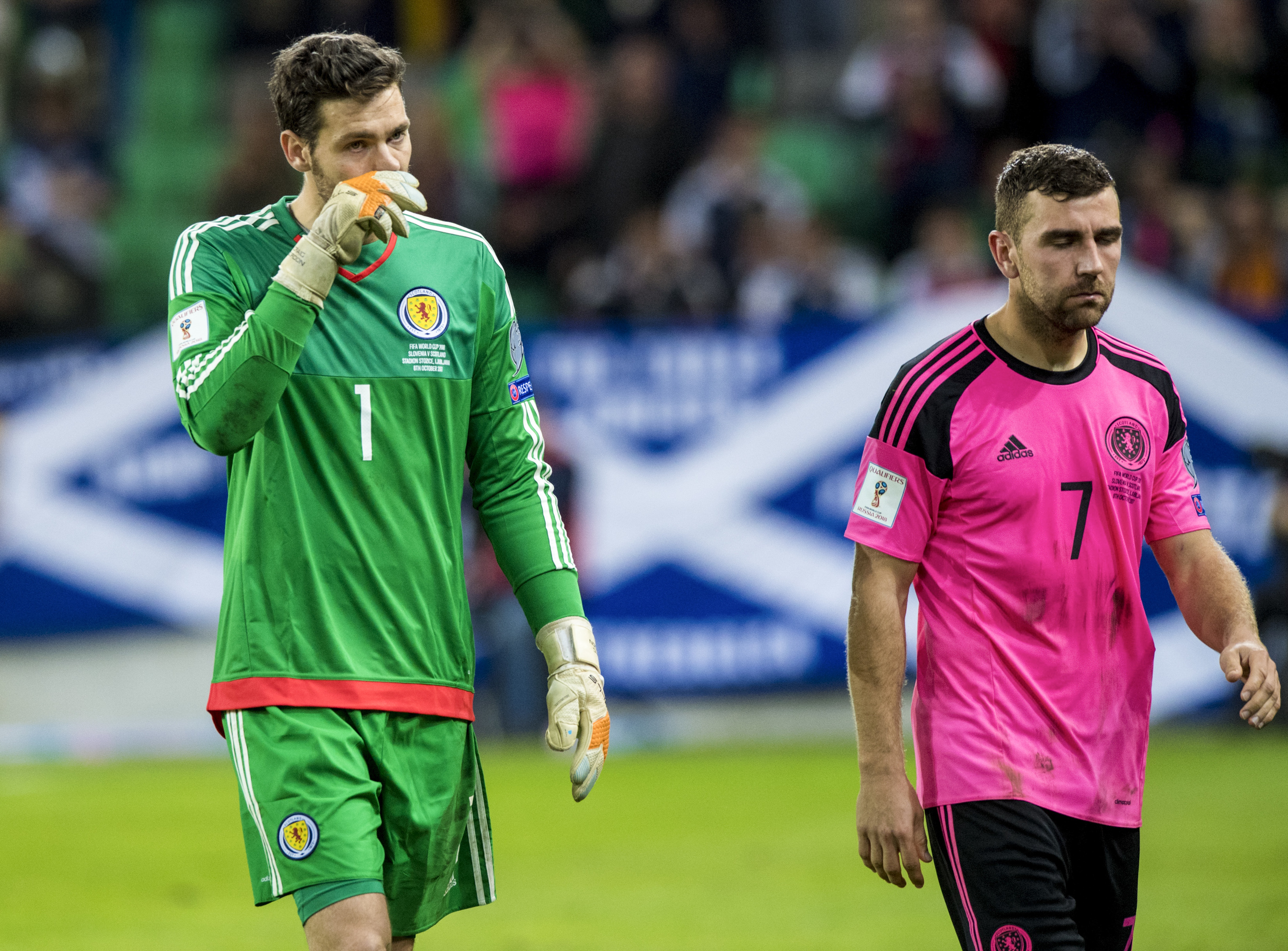 Dejection for Scotland's Craig Gordon (left) and James McArthur at full-time