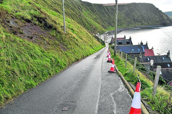 The road at Crovie is closed to motorists.