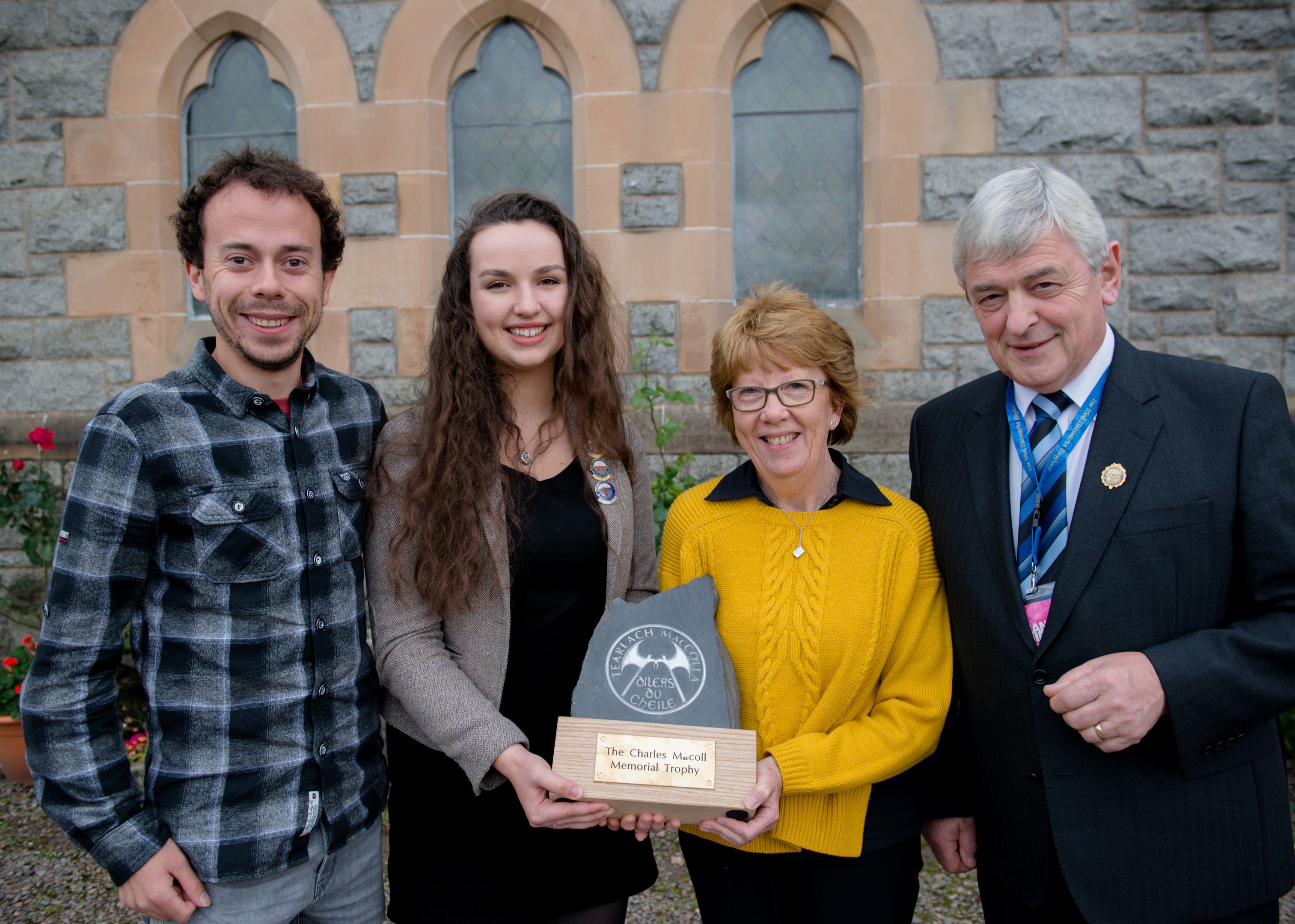 l-r Calum MacColl , Claire Frances MacNeil, winner of the Charles MacColl award with Charlie's wife Mairi MacColl and Allan Campbell