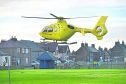 The air ambulance leaves Rosehearty