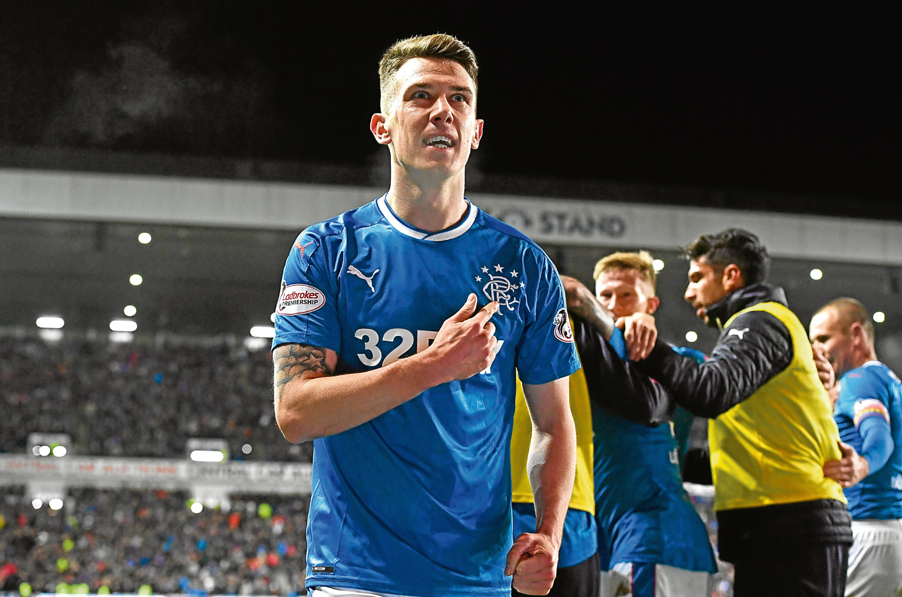 Rangers' Ryan Jack celebrates the third goal to make it 3-0.