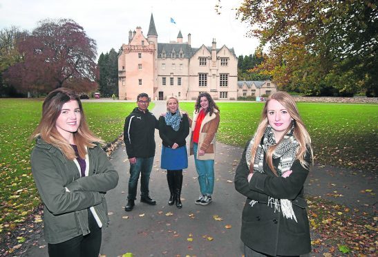 In photo from the left Cara Smith 16,Tarrance Esttocio 16, Tami Wilson lecturer in hospitality at Moray collage, Melanie Cox 16 and Sarah Baxter DYW Moray coordinator.