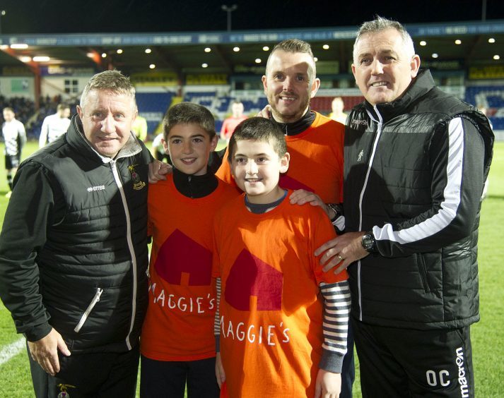 (L-R) John Robertson, ICT Manager,Alistair and Callum Tuckwood, Andrew Benjamin, Maggies Highland, Owen Coyle Ross County Manager.
