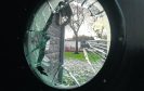 A broken window on the door to the toilets in Victoria Park, Aberdeen,