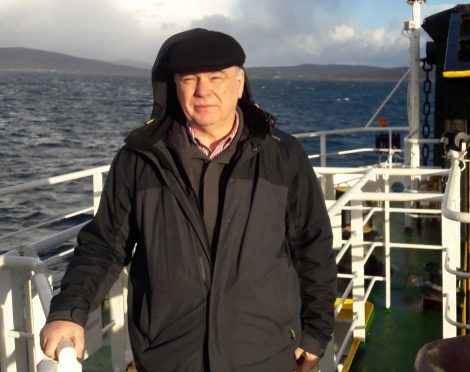 Councillor Donald Manford on the ferry from Barra to Eriskay.