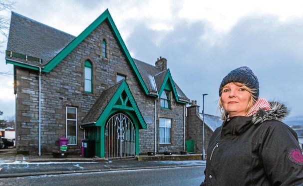 Councillor Louise Laing outside the Mortlach Memorial Hall, Dufftown