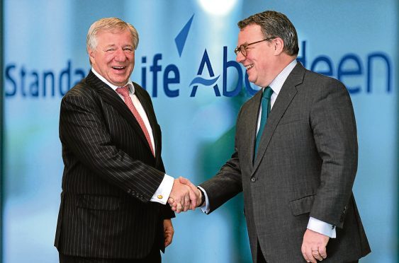 Keith Skeoch, Standard Life CEO (right) and Martin Gilbert, Aberdeen Asset Management CEO, plus logo