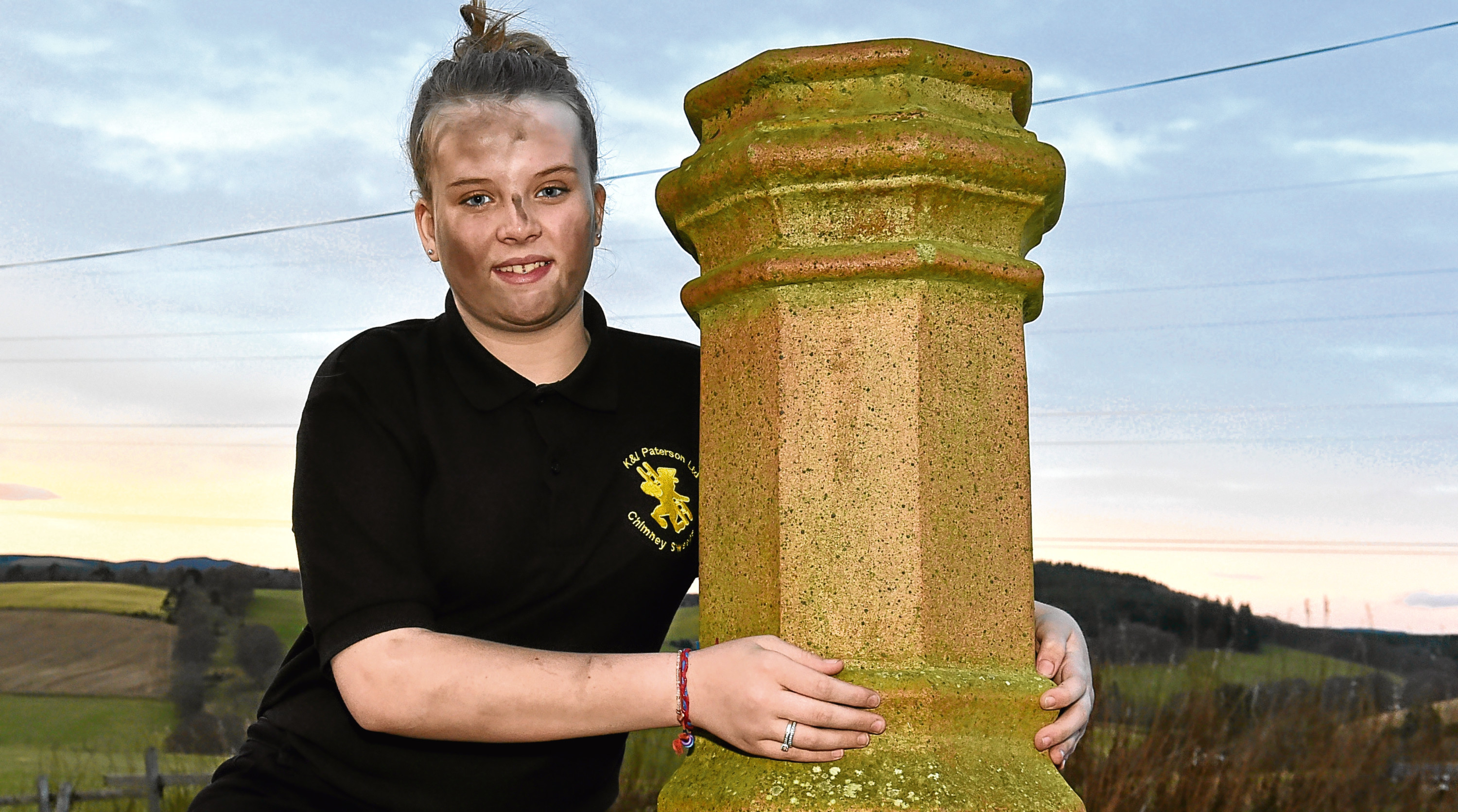 12 year old Chole Paterson has started to learn the tricks and trade of her family business, chimney sweeping.
Picture by Colin Rennie.