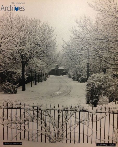 A snowy scene at the city hospital in 1932