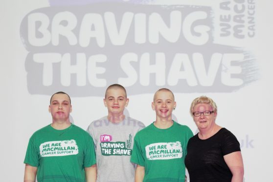 James Poyner, Thomas Hopkins, Oliver Hopkins had their heads shaved by hairdresser Hayley Johnston.