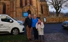 Stephen and Jayne Pagan with the Rev Susan Brown outside Dornoch Cathedral