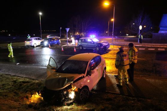 7 December 2017: Scene of a 2-car RTC on Culloden Road at its junction with Tower Road. Two males and a female were travelling in the blue Nissan Almera. Two females were travelling in the white Seat Ibiza. Picture: Andrew Smith