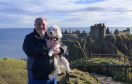 Thai the therapy dog and owner David Neill at Dunnottar Castle.