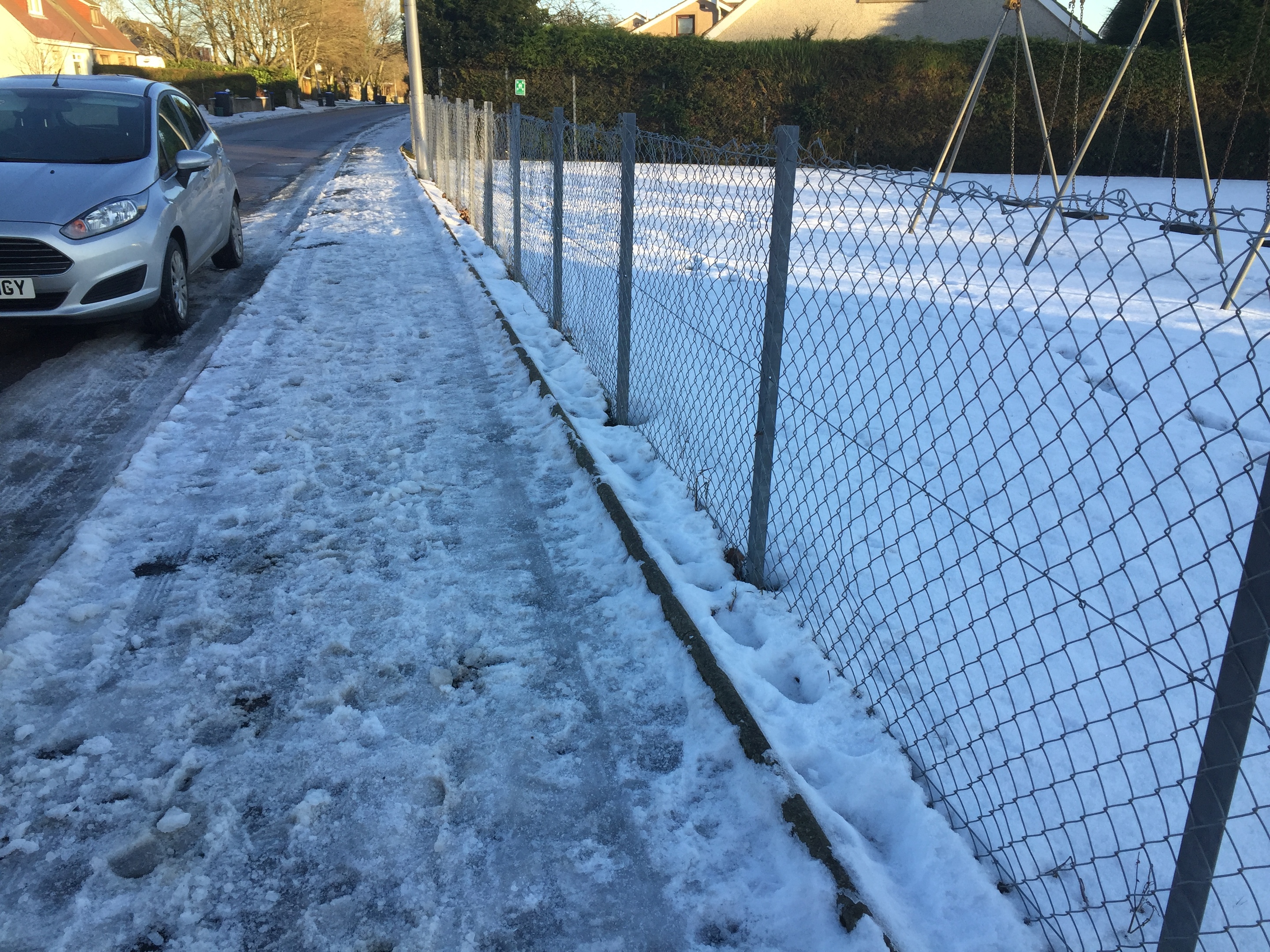 An icy covered pavement on Westhill Road, outside SensationALL's premises is just one of the treacherous north-east streets.