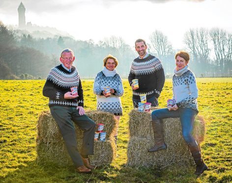 Robert Graham, his wife Jean, son Robert and daughter Carol launch Graham's The Family Dairy new Skyr product in style - with cosy Icelandic jumpers