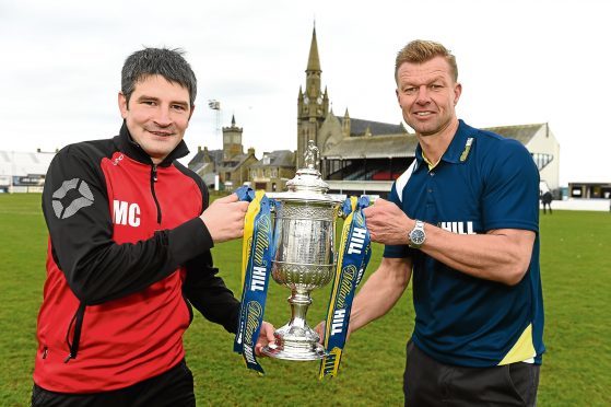 Fraserburgh manager Mark Cowie and Rangers legend Arthur Numan ahead of the game.