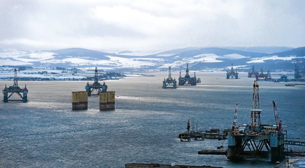 The oil rig twins, Ocean Princess (left) and Ocean Nomad (second left) in the Cromarty Firth.