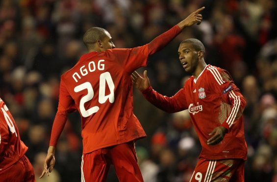 David Ngog celebrates after scoring for Liverpool in 2010. Photo by Clive Brunskill/Getty Images