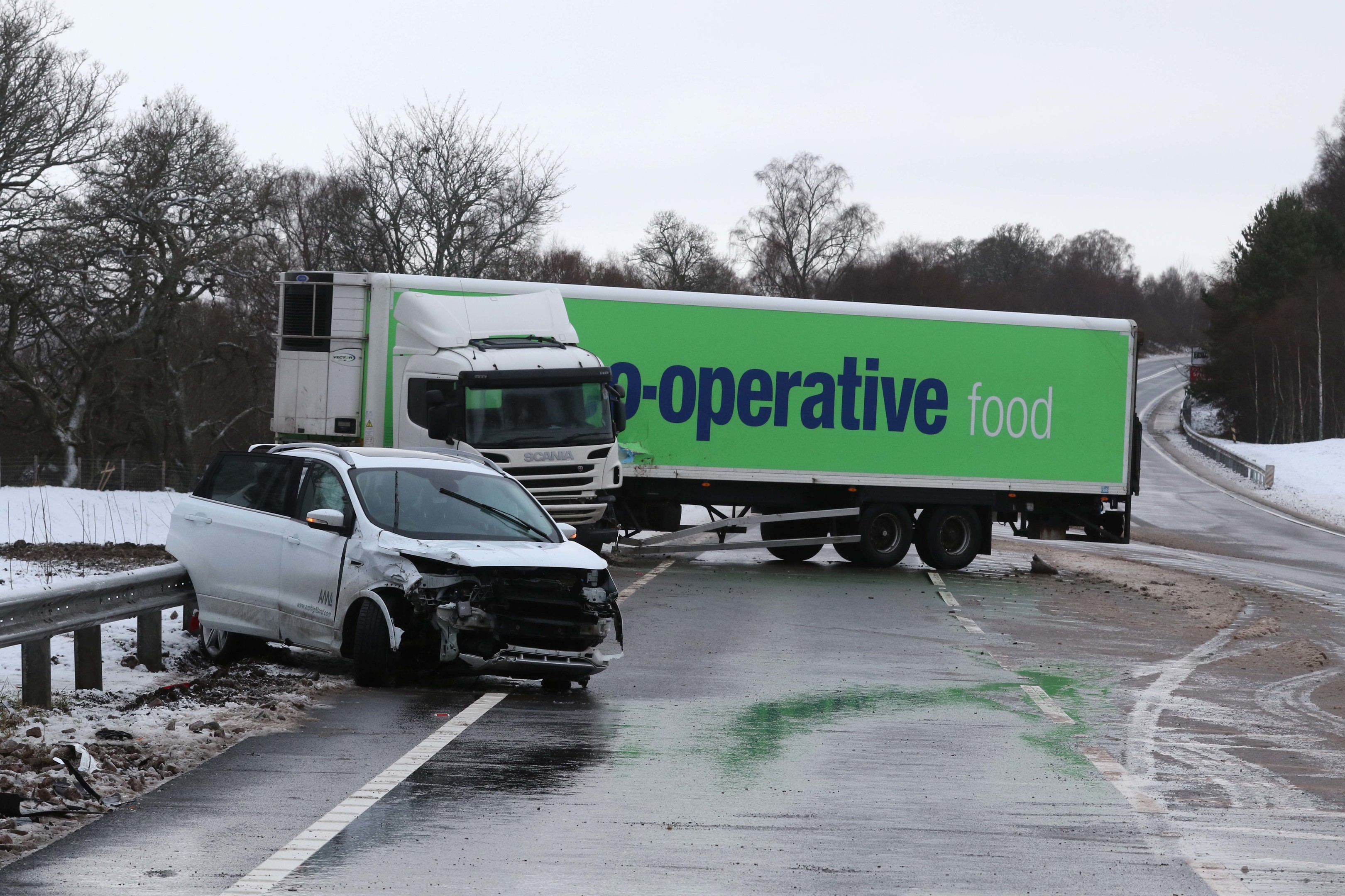 The collision involving a Co-op lorry and a car on the A9