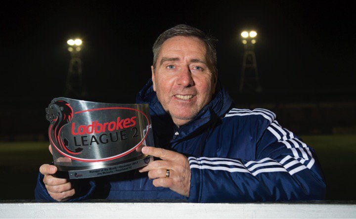 Jim McInally has won the League Two Manager of the Month award for January.