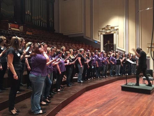 Choir members recording in Edinburgh for last year's album.