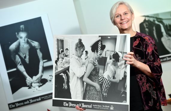 The Press and Journal photographic exhibition in the 1906 restaurant at HMT, with images from some of the productions at the theatre.     
Pictured - Jane Speirs APA Chief Executive with the exhibition.    
Picture by Kami Thomson    12-01-18