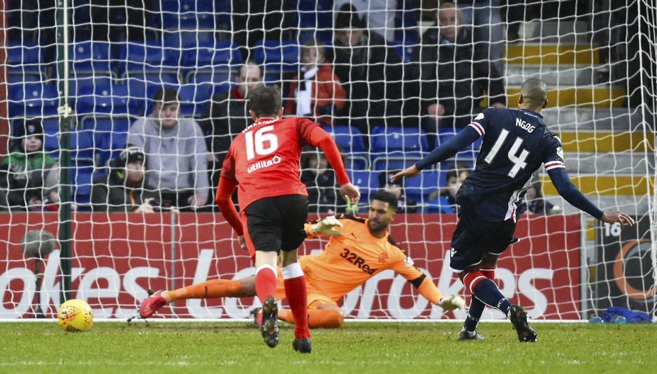 Ross County's David N'Gog scores a penalty in the sides' meeting in January 2018.