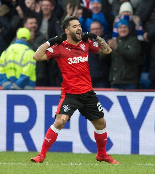Rangers Daniel Candeias celebrates scoring his side's first goal of the game