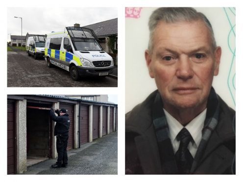 William Ritchie, right, and police searching in Fraserburgh.