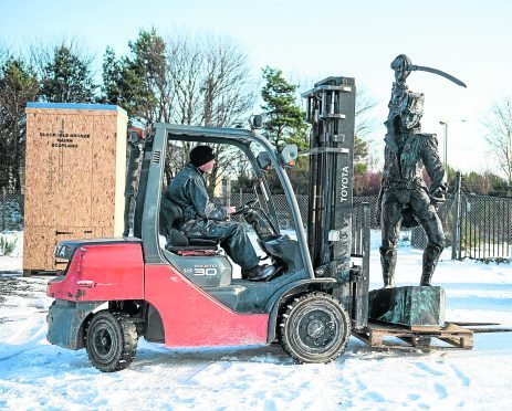 Leonie Gibbs with her statue ready to be dispatched to Chile. Picture by Jason Hedges.