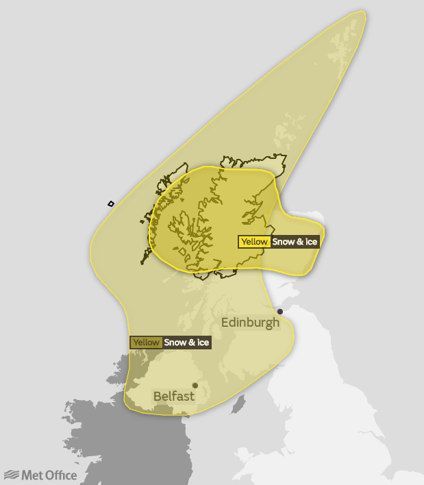 The warning covering much of the north-east (right) comes into effect at 6pm as the earlier one expires.