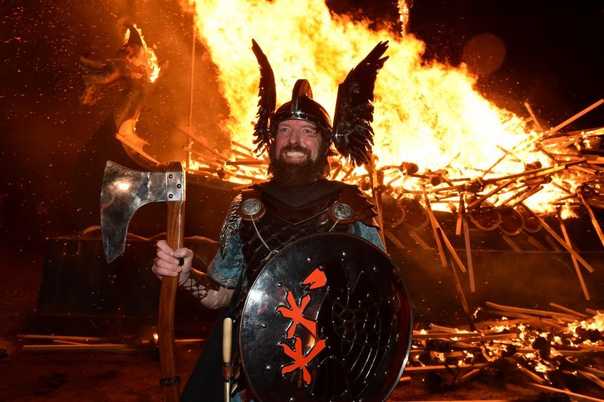 Shetland - Up Helly Aa - 2018 - Tuesday evening - The torch parade followed by the burning of the galley. Guizer Jarl Stewart Jamieson.
Picture by COLIN RENNIE  January 30, 2018.