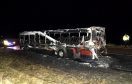 The burnt out shell of a bus which caught fire on the A90 near Stirling Village