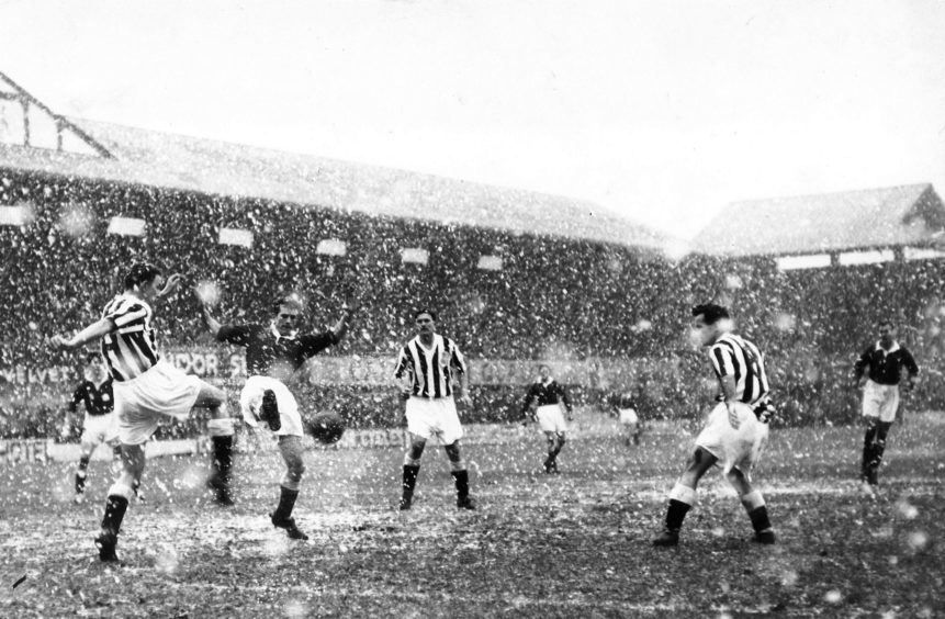 Aberdeen play in the snow on January 11th, 1958