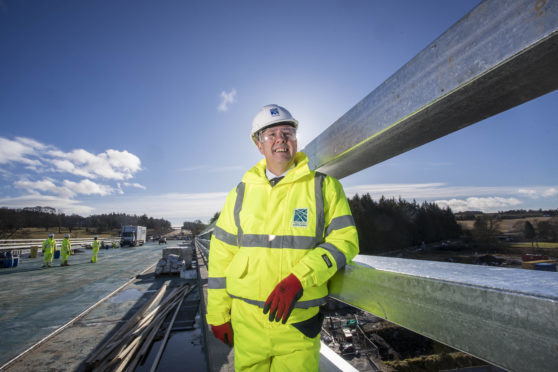 Economy Secretary Keith Brown on a visit to the AWPR near Aberdeen yesterday