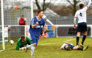 Press and Journal Highland League.     
Cove Rangers (blue) v Formatine United (white) ;    
Pictured - Cove's Mitch Megginson celebrates his first goal.      
Picture by Kami Thomson    03-02-18