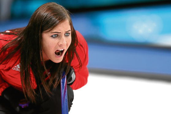 GANGNEUNG, SOUTH KOREA - FEBRUARY 19: Eve Muirhead of Great Britain directs her team during Women's Round Robin Session 9 on day 10 of the PyeongChang 2018 Winter Olympic Games at Gangneung Curling Centre on February 19, 2018 in Pyeongchang-gun, South Korea. (Photo by Maddie Meyer/Getty Images)