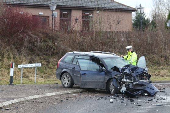 A car and a bus were involved in a crash closed to the A9 slip road in Inverness. Picture by Andrew Smith.