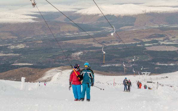 The Goose T-bar at Nevis Range, loaded with skiers taking advantage of the half price Sunday offer.