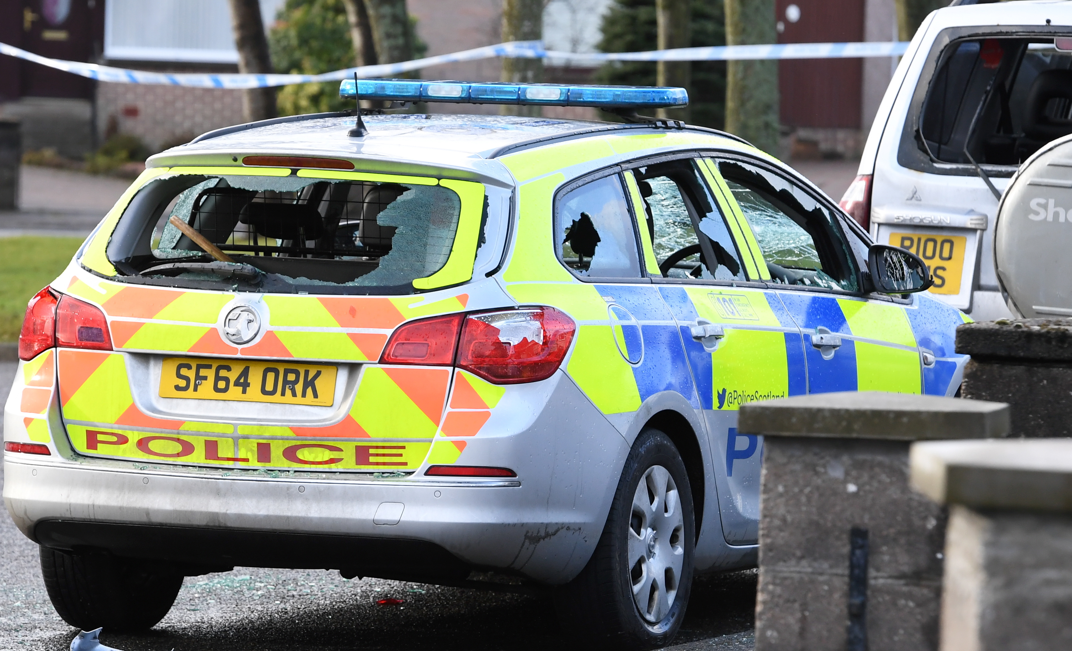 A police car was smashed in Dyce.