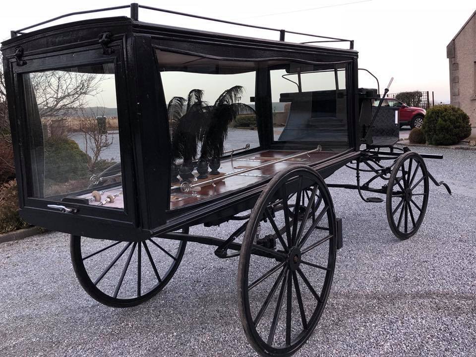 Horse-drawn hearse appears on market