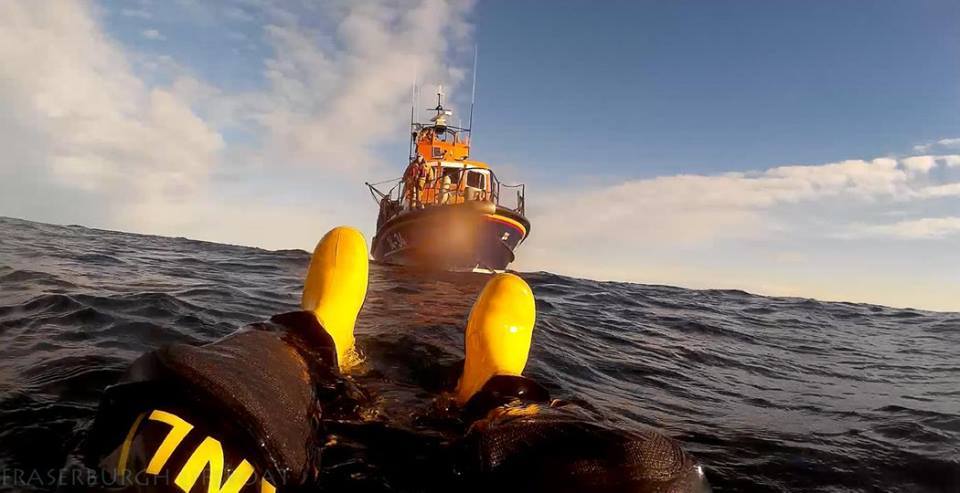 Kenny Ritchie waits for the lifeboat to come to his rescue. Credit: RNLI Fraserburgh