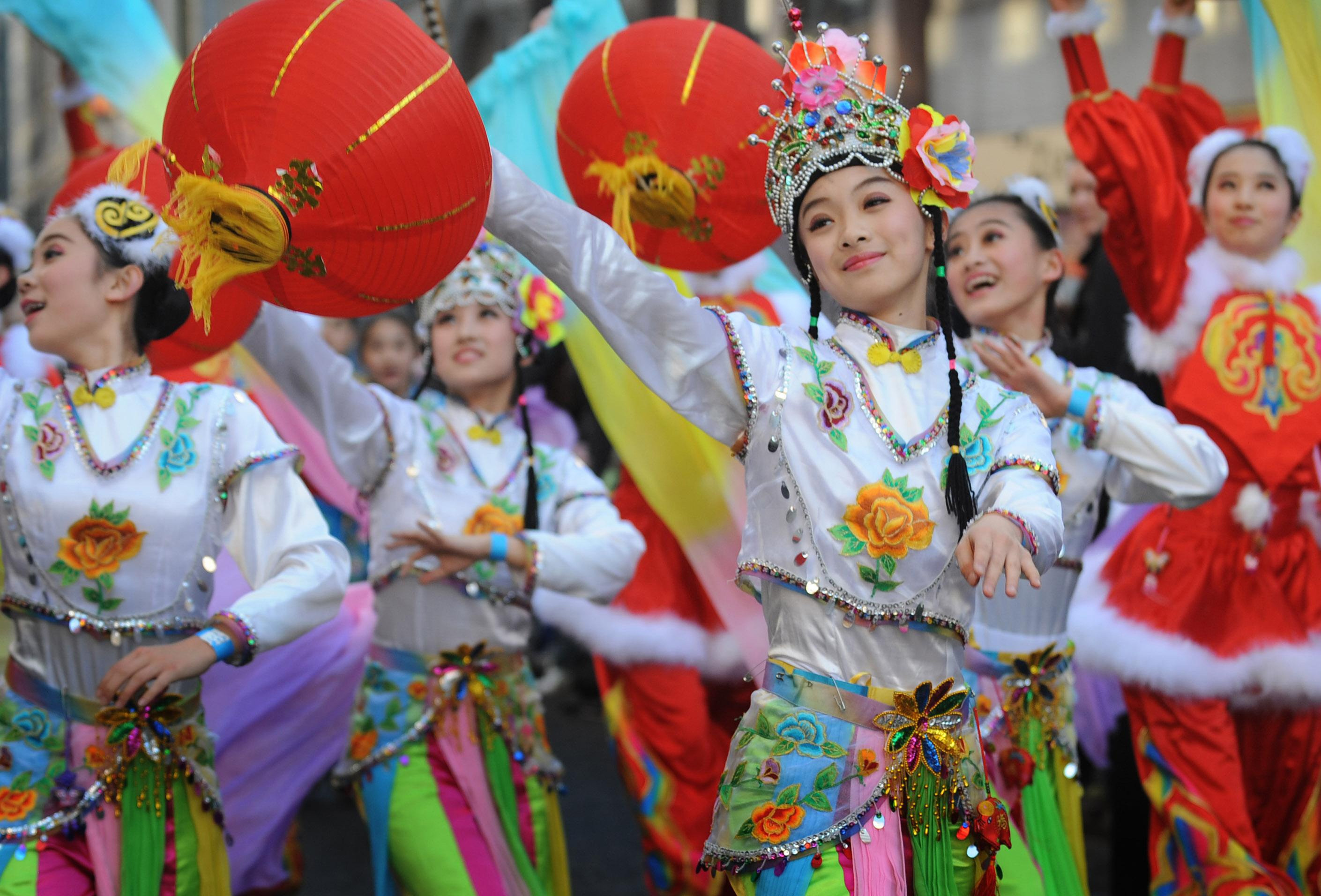 Chinese dancers take part in New Year celebrations.