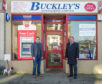 Pictures by JASON HEDGES
Pictures show Douglas Ross ( MP) (Left) and James Allan (right) Heldon & Laich outside of the cash machine at Buckleys.
