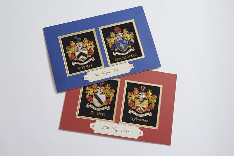 Ansestral Name – Wedding Doubles (£140) – Mounted heraldic embroidered clan names