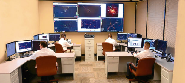 Fugro OARS control centre. Fugro OARS" - Office Assisted Remote Services  provides centralised support centres with direct access to offshore survey projects, allowing for the optimisation of crew size and access to Fugro's subject matter experts around the world.