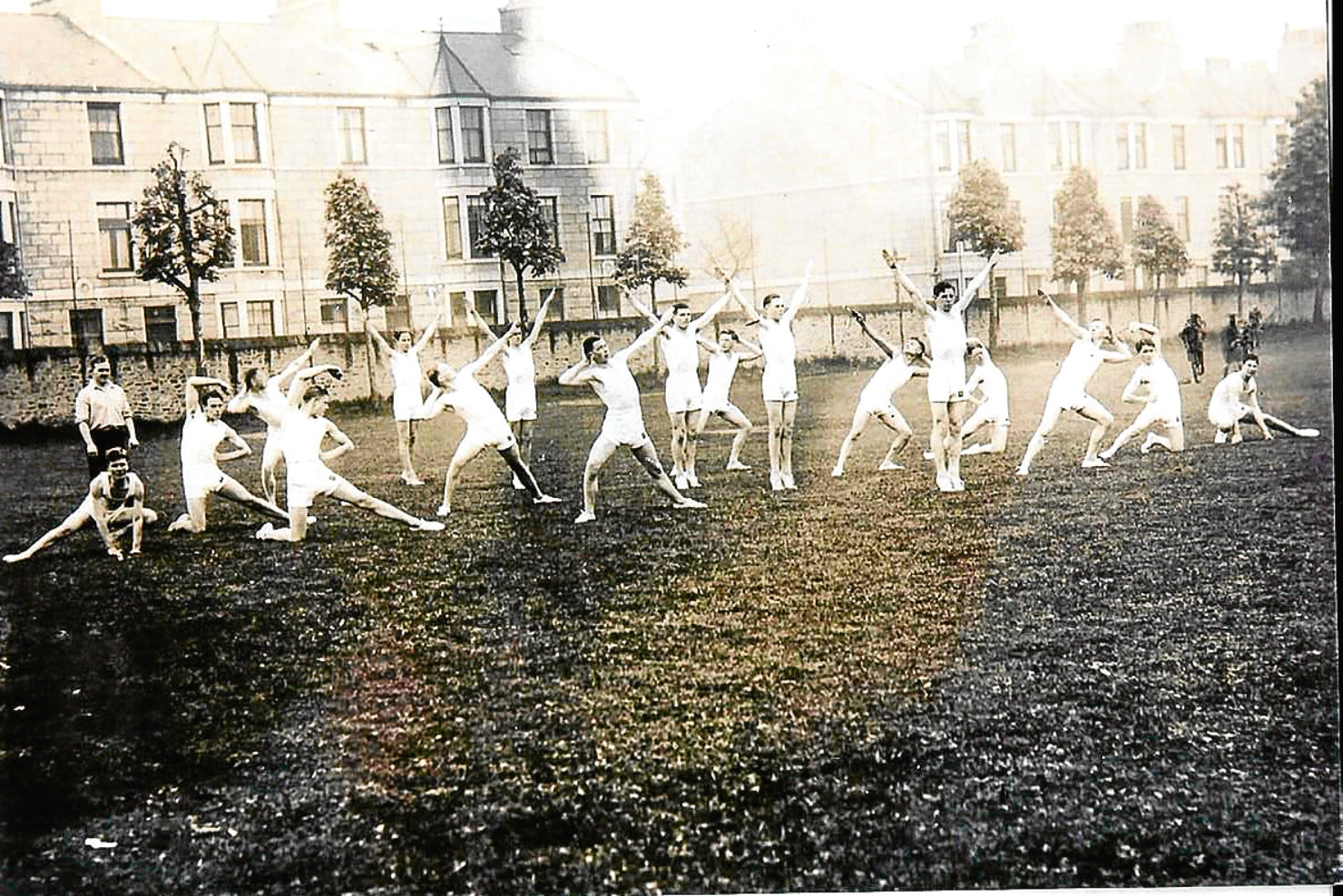 Aberdeen Grammar School pupils in gymnastics class in the 1930s.