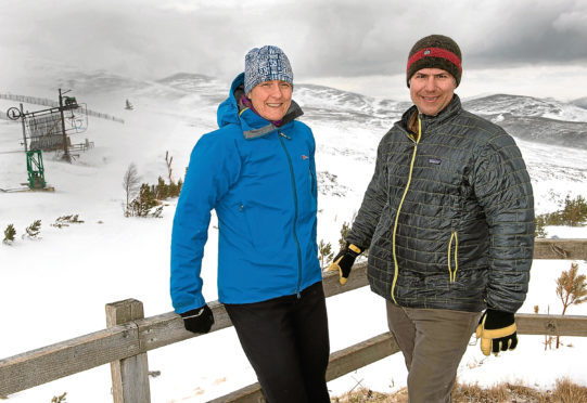 Claire Humber and Pete Williams from SE Group visit Cairngorm Mountain Resort. Credit: Trevor Martin