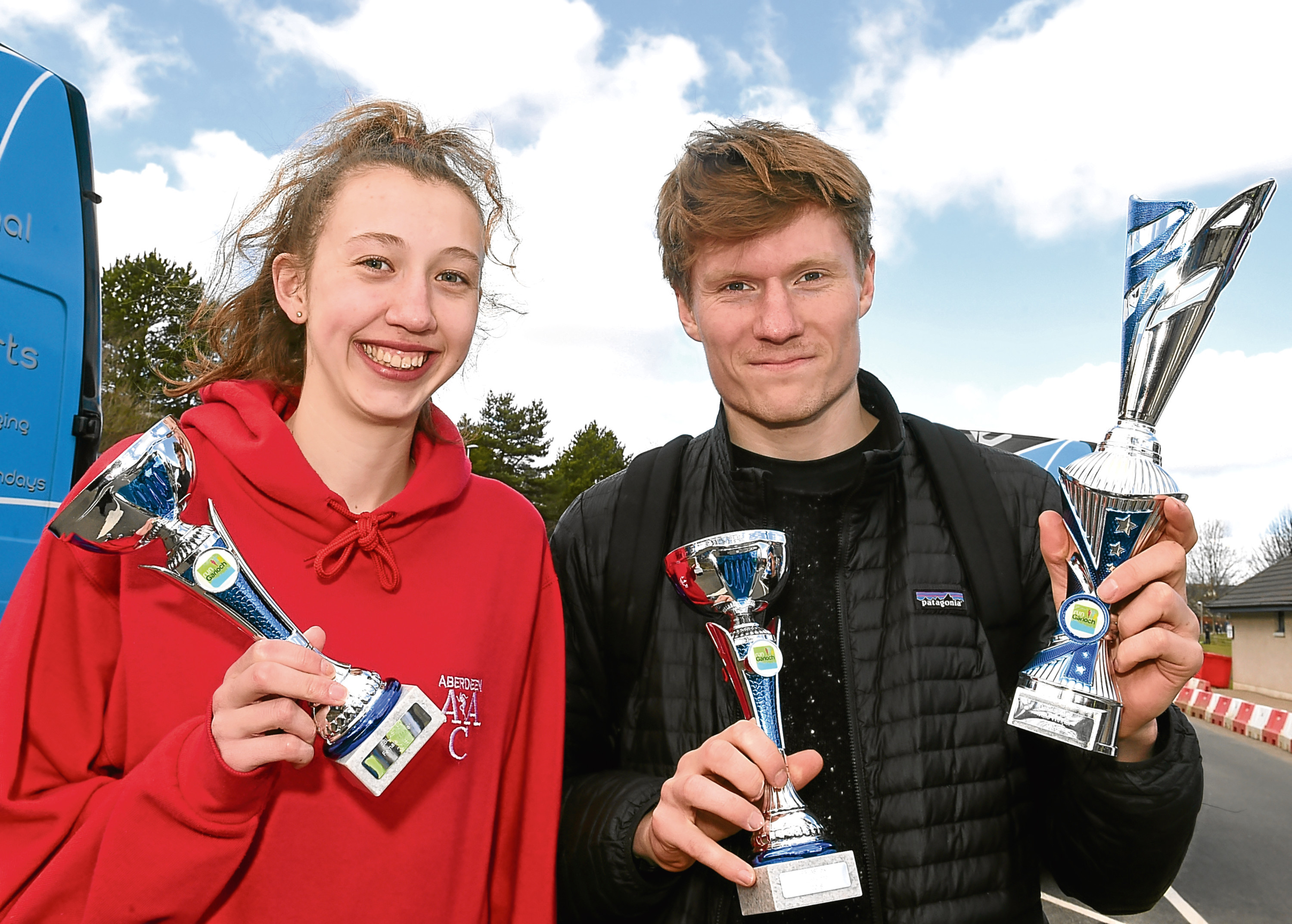 The Run Garioch race day at Inverurie. In the picture are hannah Mutch, 5K winner and Callum Symmons, 5K and 10K winner.